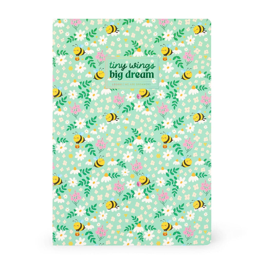 Legami — cuaderno escolar A4 con tapa ilustrada estampado Bee Green, colección Back to School