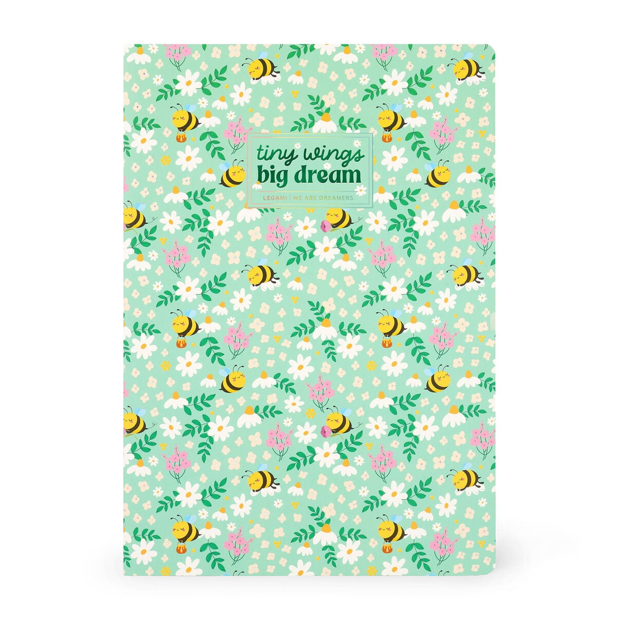 Legami — cuaderno escolar A4 con tapa ilustrada estampado Bee Green, colección Back to School