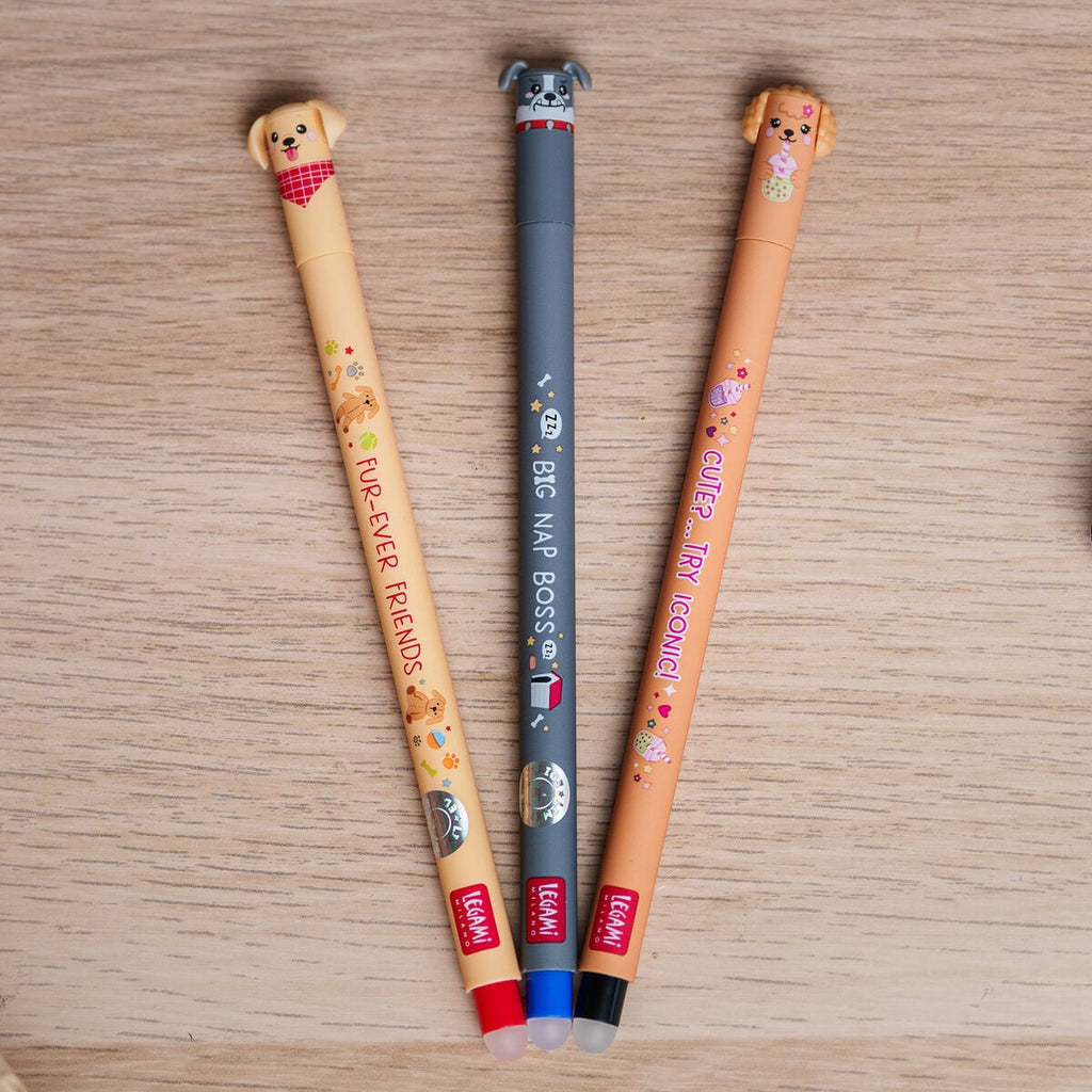 Legami — set de bolígrafos de tinta borrable estampado Fur Ever Friends, colección Back to School