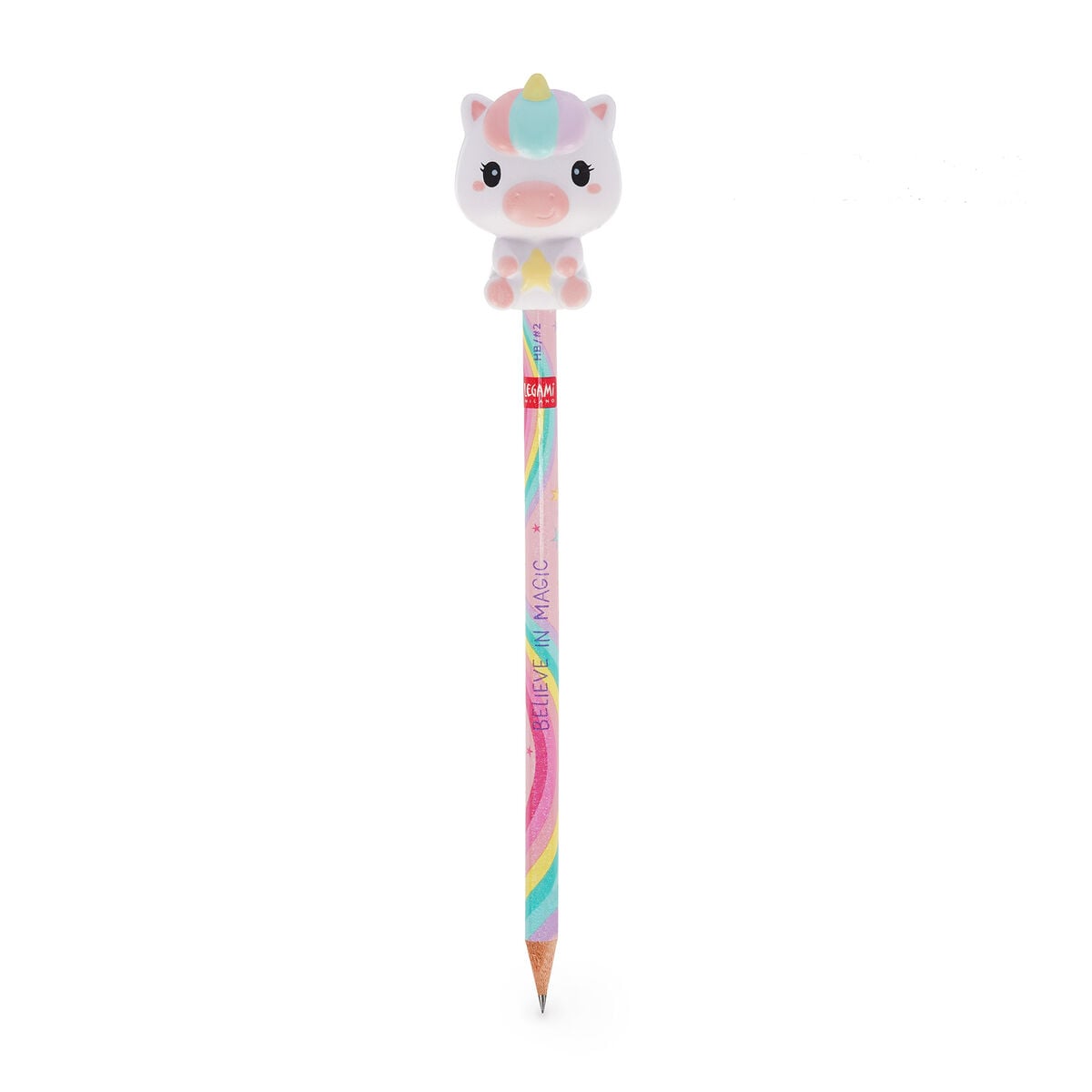 Legami — lápiz antiestrés blandito con figura animal estampado Unicorn, colección Back to School