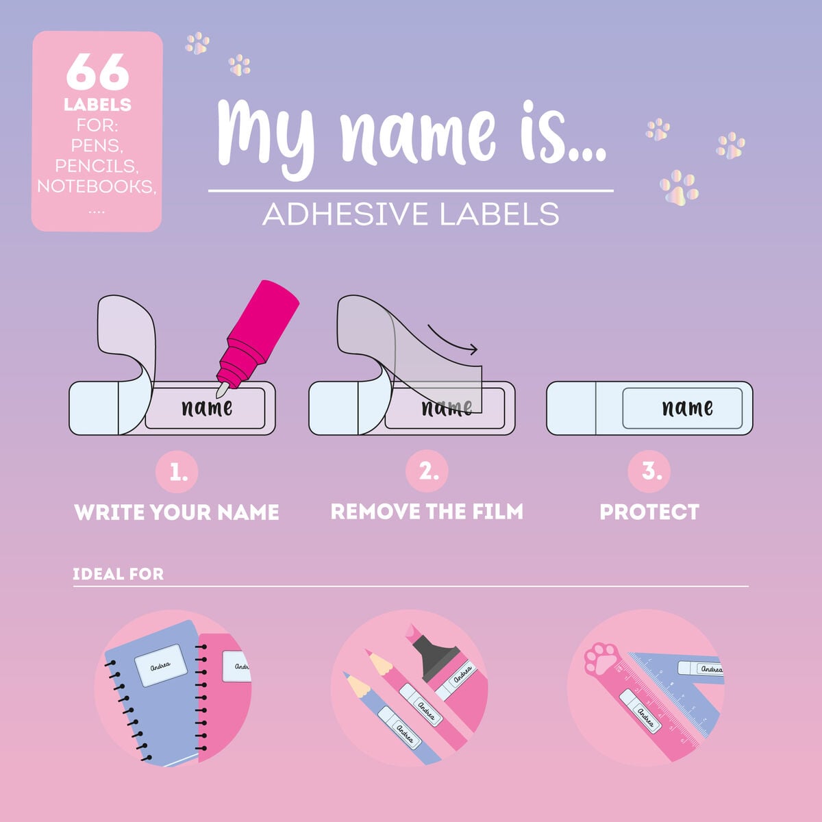 Etiquetas Adhesivas con Película Protectora - My Name Is... - Kitty