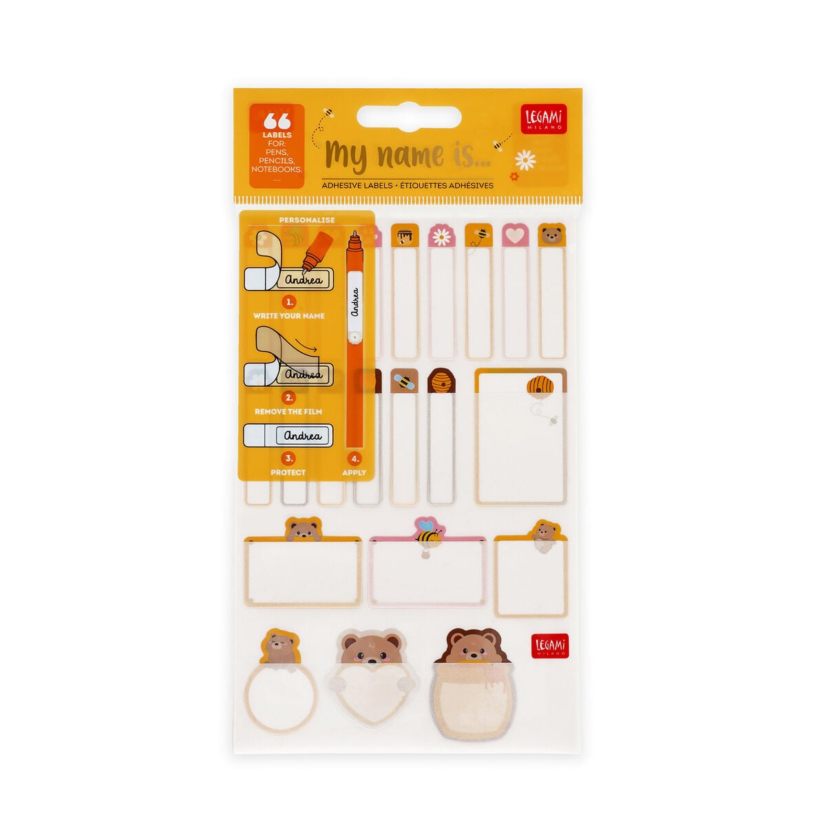 Legami — etiquetas adhesivas para marcar el material estampado Teddy Bear, colección Back to School