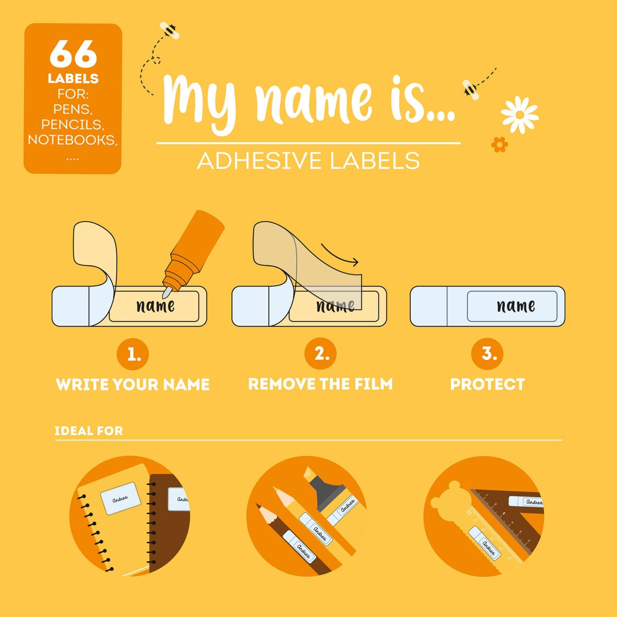Etiquetas Adhesivas con Película Protectora - My Name Is... - Teddy Bear