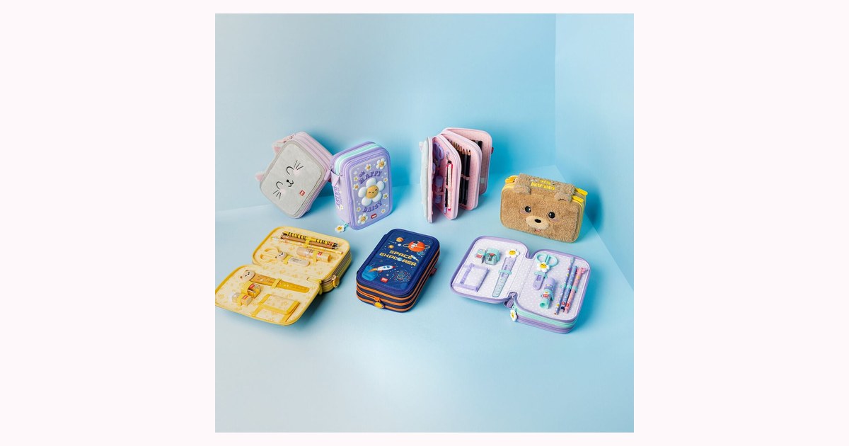 Legami — estuche escolar de 3 compartimentos con bolígrafos borrables estampado Kitty, colección Back to School