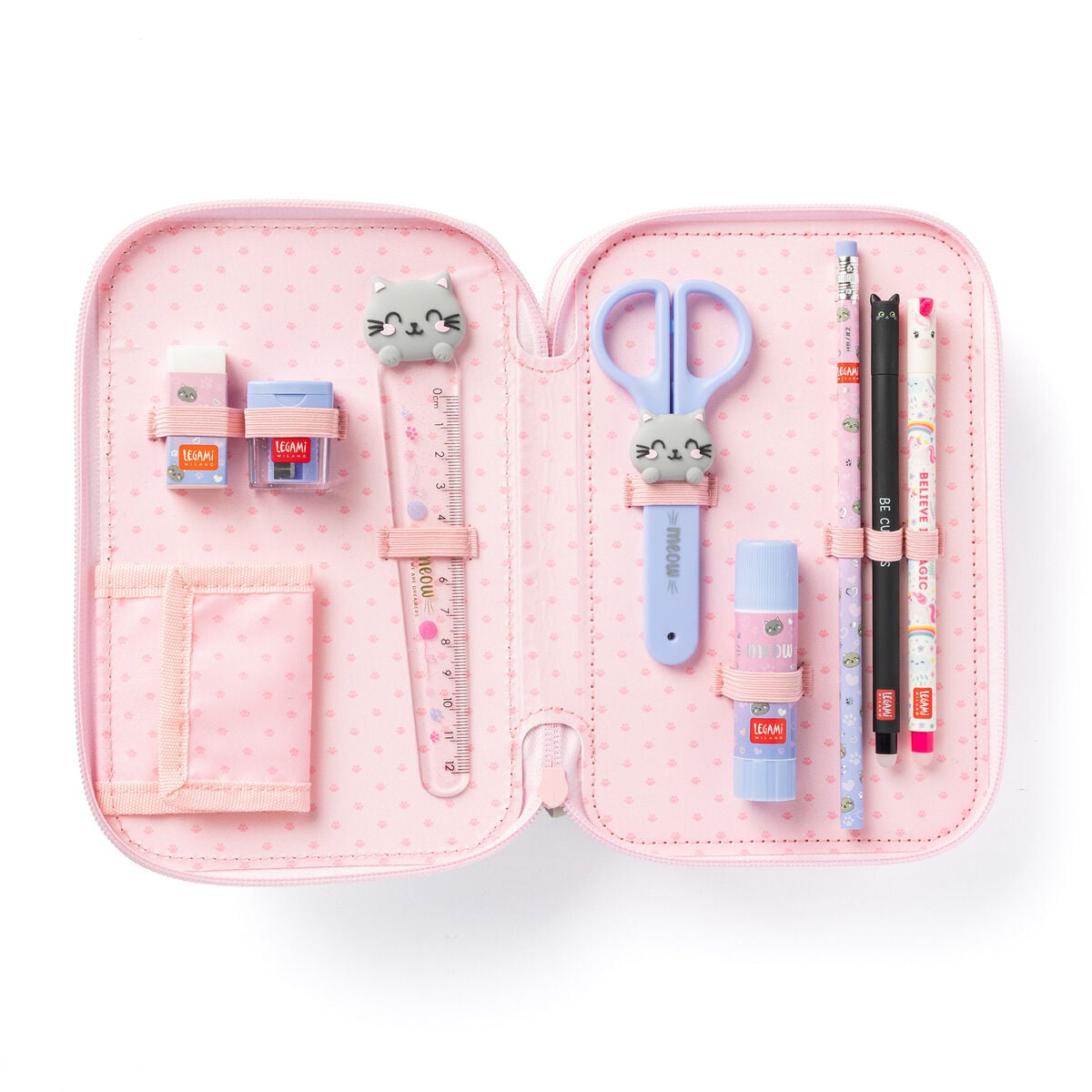 Estuche de 3 Compartimentos - Kitty + 2 Erasable Pen