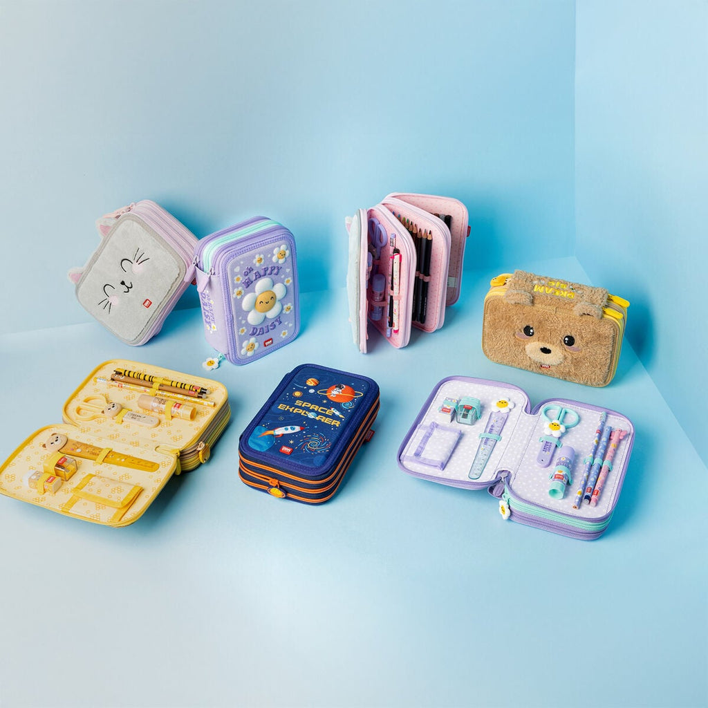 Legami — estuche escolar de 3 compartimentos con bolígrafos borrables estampado Teddy Bear, colección Back to School